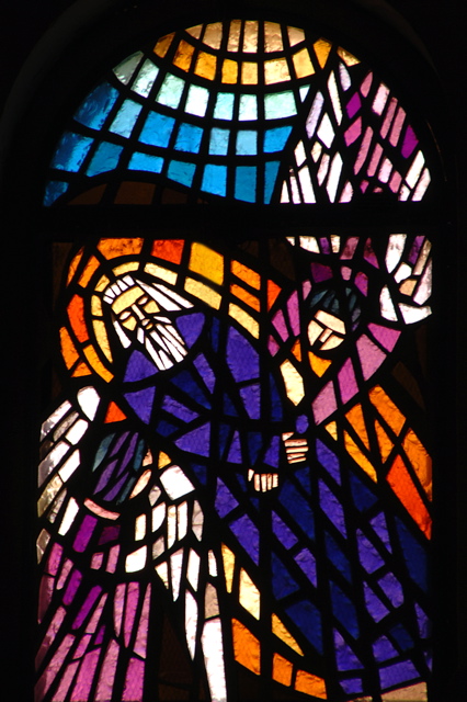 Moses death in stained glass at Mt. Nebo