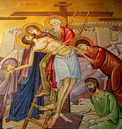 302-Christ being taken down from the cross-mosaic tile